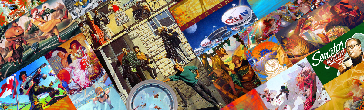 Bill Wrigley surrounded by 34 years of mural work